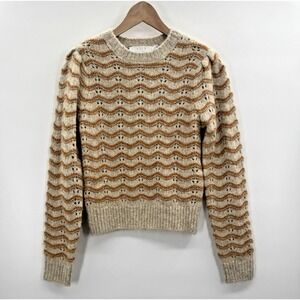 ASTR Women Small Sweater Alpaca Jaylani Striped Wavy Pointelle Knit Cottage Boho